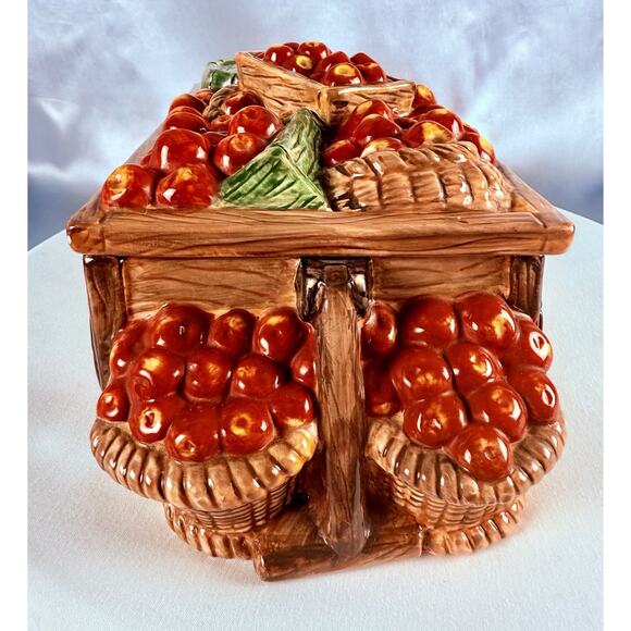 Yankee Candle Ceramic Apple Wagon Cart Box & Lid 6 Tealights Red Cups Retired - Picture 5 of 14